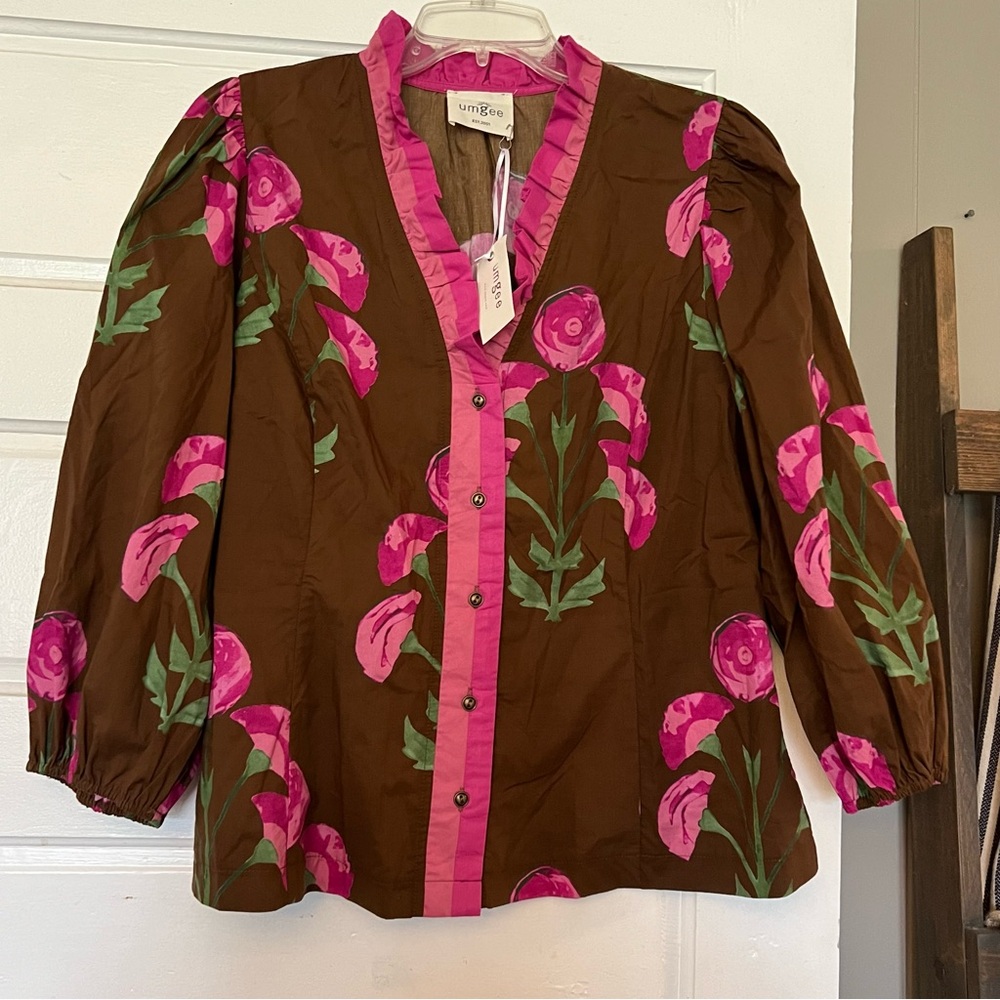 UMGEE Harvest Blooms Brown Floral Blouse from sample sale
